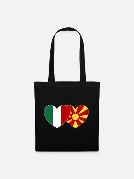 Italien Mazedonien Flagge Herz - Stoffbeutel - Schwarz