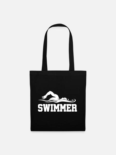 Schwimmer-Silhouette mit Wellen - Stoffbeutel - Schwarz