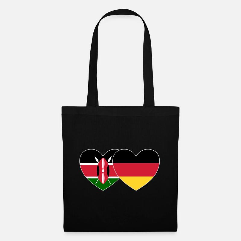 Kenia Deutschland Flagge Herz - Stoffbeutel - Schwarz