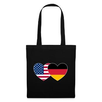 USA Deutschland Flagge Herz - Stoffbeutel - Schwarz - Vorne