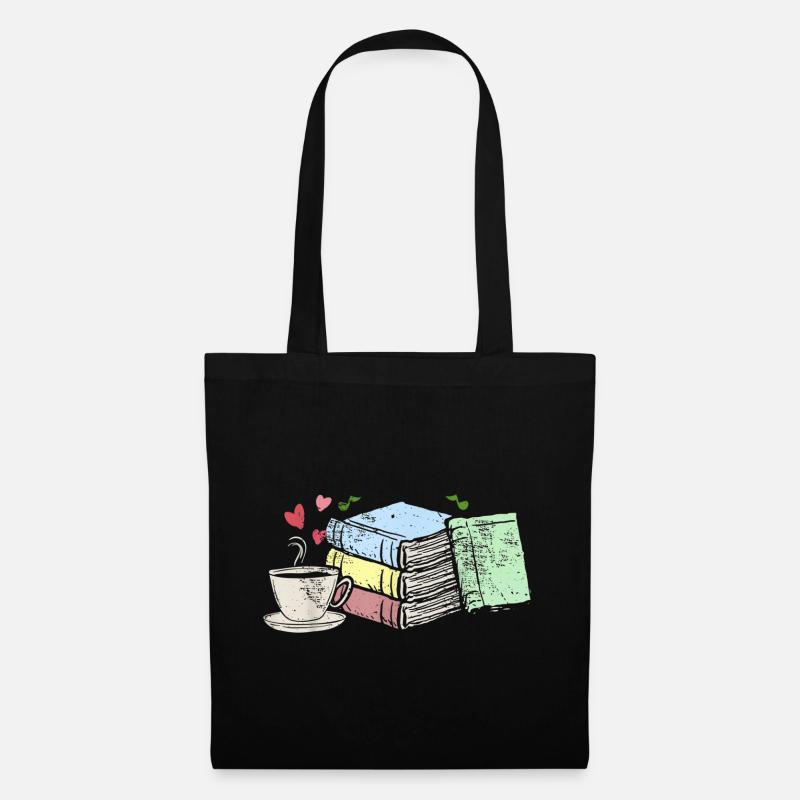 Zeichnung Kaffee und Bücher Leseratten Geschenke - Stoffbeutel - Schwarz