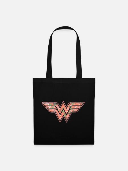 DC Comics Wonder Woman Florales Logo Rosen - Stoffbeutel - Schwarz
