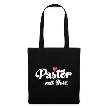 Pastor mit Herz Pastorin evangelische Gemeinde - Stoffbeutel - Schwarz - Vorne