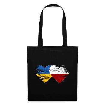 Ukraine Polen Flagge used Herz - Stoffbeutel - Schwarz - Vorne