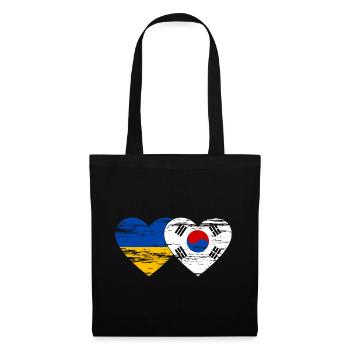 Ukraine Südkorea Flagge Herz used - Stoffbeutel - Schwarz - Vorne