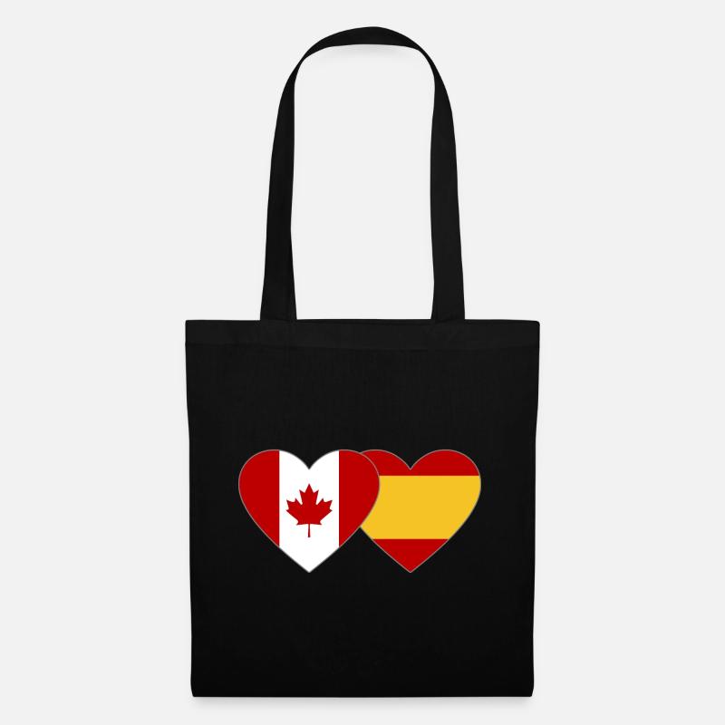 Kanada Spanien Flagge Herz - Stoffbeutel - Schwarz