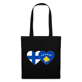 Finnland Kosovo Flagge Herz - Stoffbeutel - Schwarz - Vorne