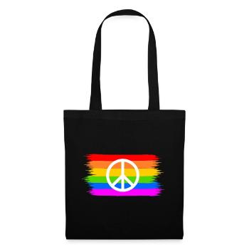 Peacezeichen auf LGBT Regenbogenfahne - Stoffbeutel - Schwarz - Vorne