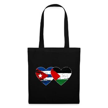 Kuba Palästina Flagge Herz used - Stoffbeutel - Schwarz - Vorne