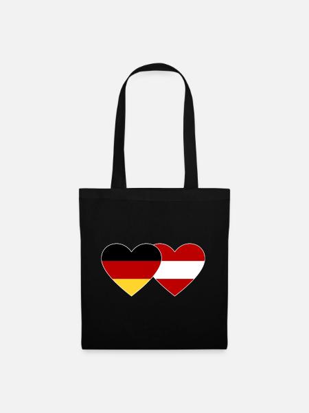 Deutschland Österreich Flagge Herz - Stoffbeutel - Schwarz