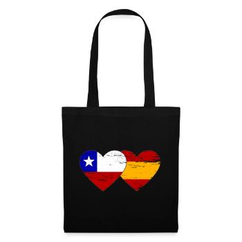 Chile Spanien Flagge Herz used - Stoffbeutel - Schwarz - Vorne