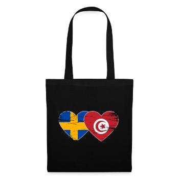 Suède Tunisie drapeau coeur utilisé - Sac en tissu - noir - Devant