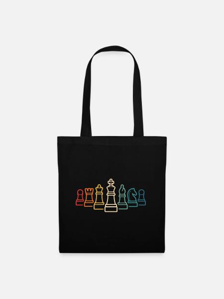 Retro Schaakstukken Schaker - Stoffen tas - zwart