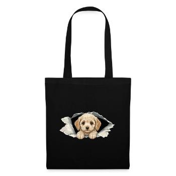 Cute Peeking Cockapoo Goldendoodle Ripped Paper - Tote Bag - black - Front