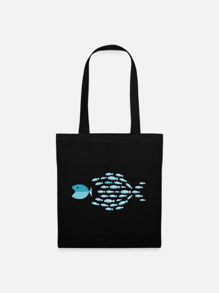 Blue School Silhouette - kleine Fische fressen große Fische - Stoffbeutel - Schwarz