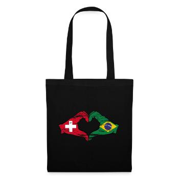 Suisse Brésil drapeau coeur forme avec la main utilisée - Sac en tissu - noir - Devant