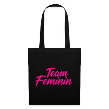 Team Feminin – Pink Girl Power Statement Design - Stoffbeutel - Schwarz - Vorne