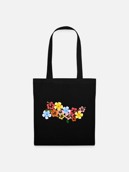 Blumen Hibiskus Blüten tropisch Hawaii Shirt bunt - Stoffbeutel - Schwarz