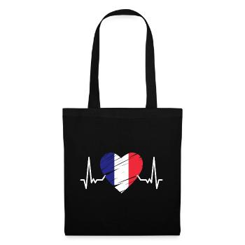 Frankreich Flagge Herzschlag Französische Fahne - Stoffbeutel - Schwarz - Vorne