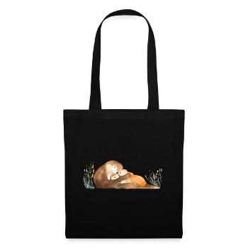 Liebevolle Otter-Mama und Baby - Stoffbeutel - Schwarz - Vorne