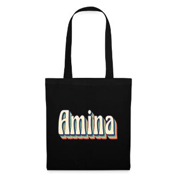 Amina T-Shirt Retro Vintage T-Shirt Geschenkidee - Stoffbeutel - Schwarz - Vorne