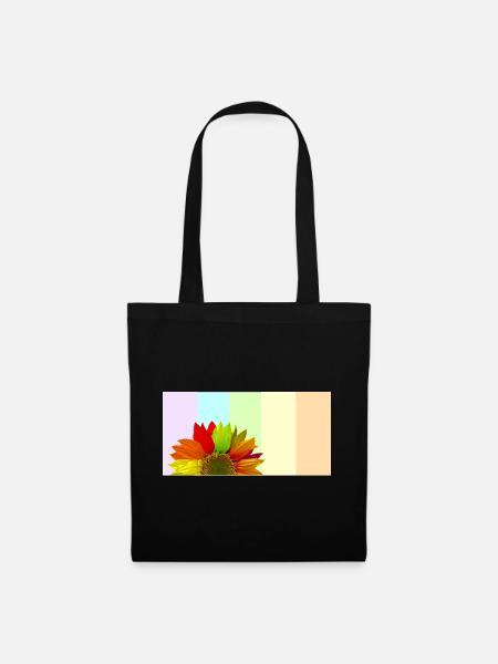 Bunte Regenbogen-Sonnenblume – Pastellstreifen-Aesthet - Stoffbeutel - Schwarz