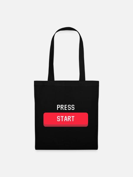 PRESS START - LUSTIGER STARTKNOPF - LET'S GO !! - Stoffbeutel - Schwarz