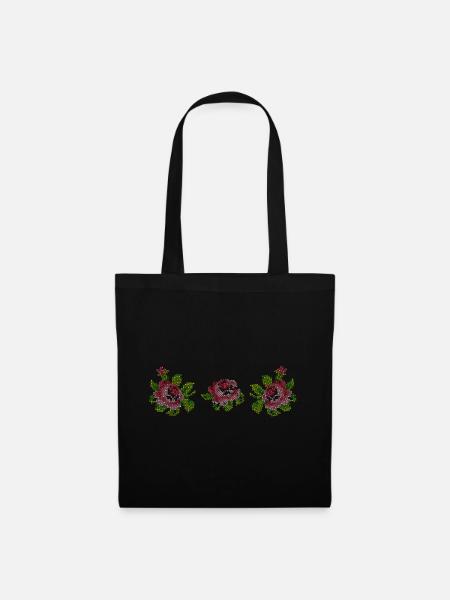 Kreuzstich-Rose - Stoffbeutel - Schwarz