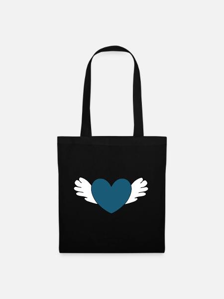 blaues Herz mit Flügeln Valentinstag Geschenk - Stoffbeutel - Schwarz