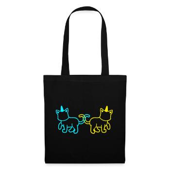 Einhörner Katzen Retro Vintage 80er 90er Katze - Stoffbeutel - Schwarz - Vorne