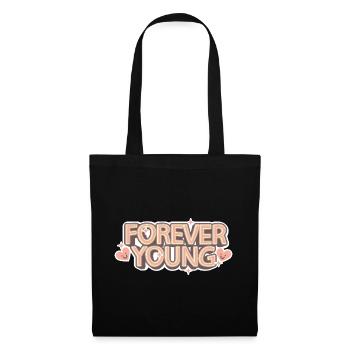 Forever Young – Verspielte Retro-Schrift - Stoffbeutel - Schwarz - Vorne