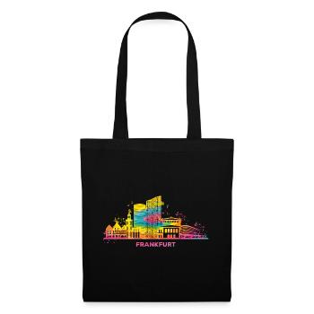 Frankfurter Skyline Bunt Stadtbild Frankfurt - Stoffbeutel - Schwarz - Vorne