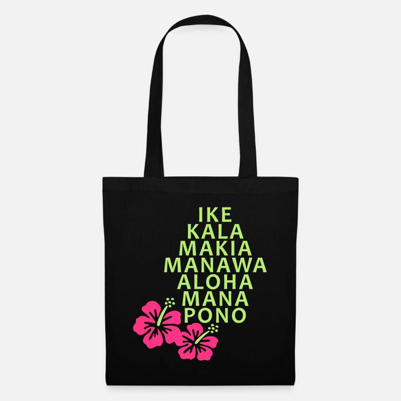 Die 7 Huna Prinzipien / Hibiscus Blüten - Stoffbeutel - Schwarz