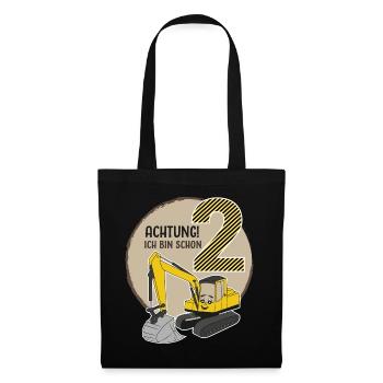 Attention je suis 2 excavatrices 2 ans anniversaire de garçon - Sac en tissu - noir - Devant
