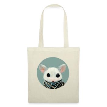 Petite souris blanche avec foulard en cercle - Sac en tissu - nature - Devant
