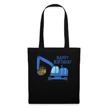 Bagger Kinder Happy Birthday 11 Blau - Stoffbeutel - Schwarz - Vorne