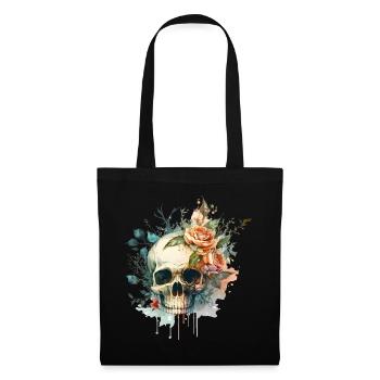 Totenkopf mit Blumen - Skull Dia De Los Muertos - Stoffbeutel - Schwarz - Vorne