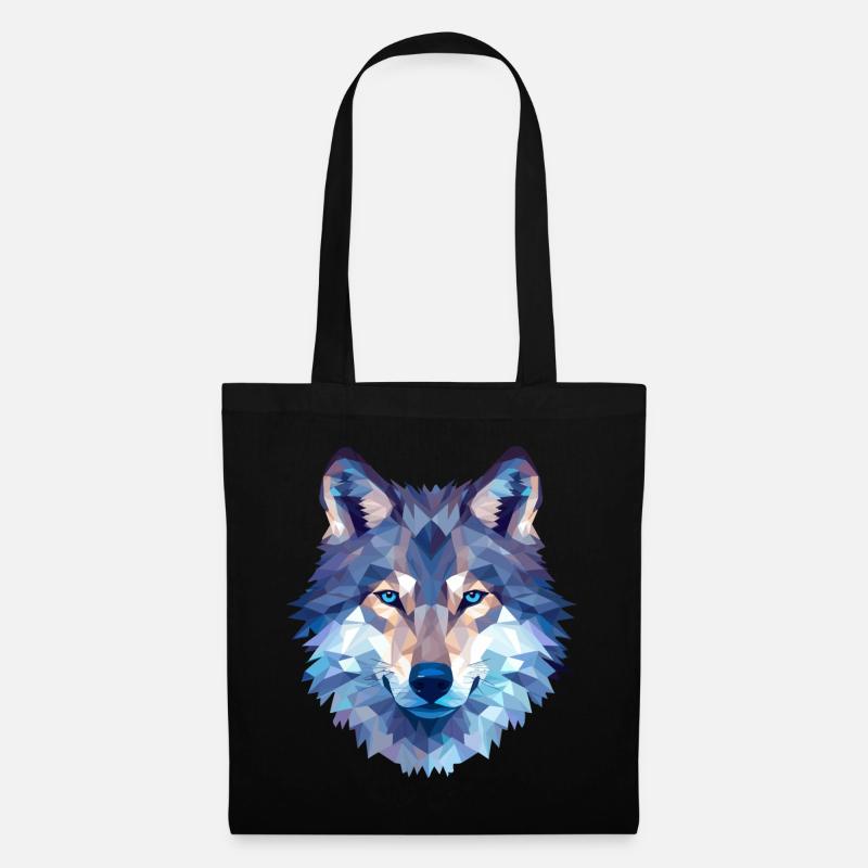 Wolf Polygon Design - Wildtier Natur Motiv - Stoffbeutel - Schwarz