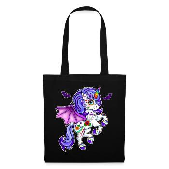 Einhorn Halloween Fledermaus - Stoffbeutel - Schwarz - Vorne