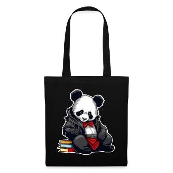 Panda mignon avec des livres - Sac en tissu - noir - Devant