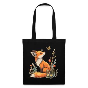 Renard et papillon - Sac en tissu - noir - Devant