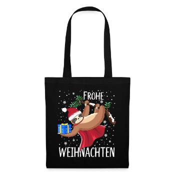 Faultier Frohe Weihnachten Schneeflocken - Stoffbeutel - Schwarz - Vorne