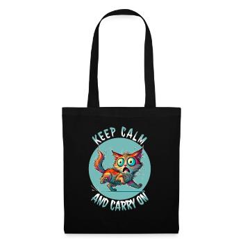 Keep Calm and Carry On - Erschreckte Katze & Weish - Stoffbeutel - Schwarz - Vorne