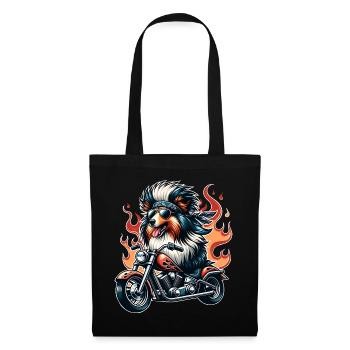 Chien motard à moto avec flammes Sheltie - Sac en tissu - noir - Devant