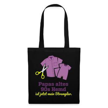 Papas 90er Hemd Upcycling Baby Strampler - Stoffbeutel - Schwarz - Vorne