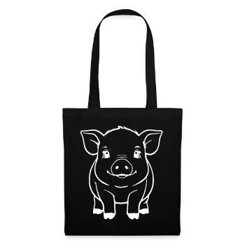 Weißes Schwein Schweinchen Geschenk Bauern  - Stoffbeutel - Schwarz - Vorne