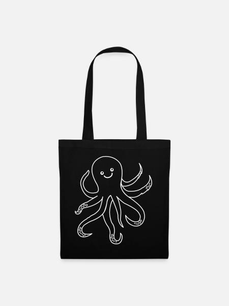 Linienzeichnung: fröhlicher Oktopus - Stoffbeutel - Schwarz
