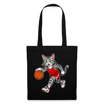 Basketball Katze – Dribbling Cat - Stoffbeutel - Schwarz - Vorne