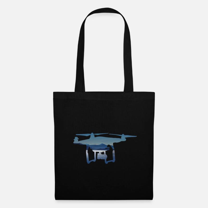 Drohne Quadcopter mit Blauer Landschaft Berge Meer - Stoffbeutel - Schwarz