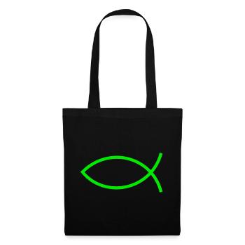 Jésus poisson vert Ichthys poisson poisson poisson poisson - Sac en tissu - noir - Devant